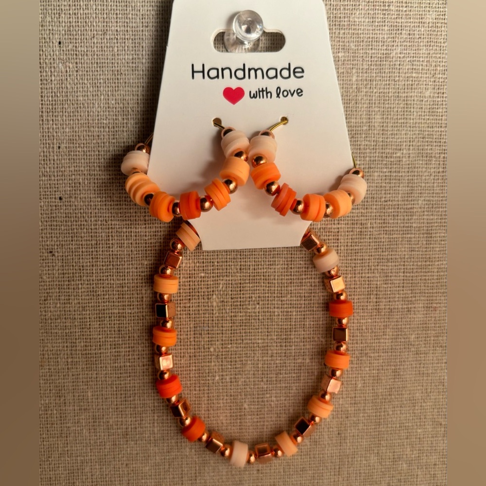 New Orange Bracelet and Hoop Earring Set